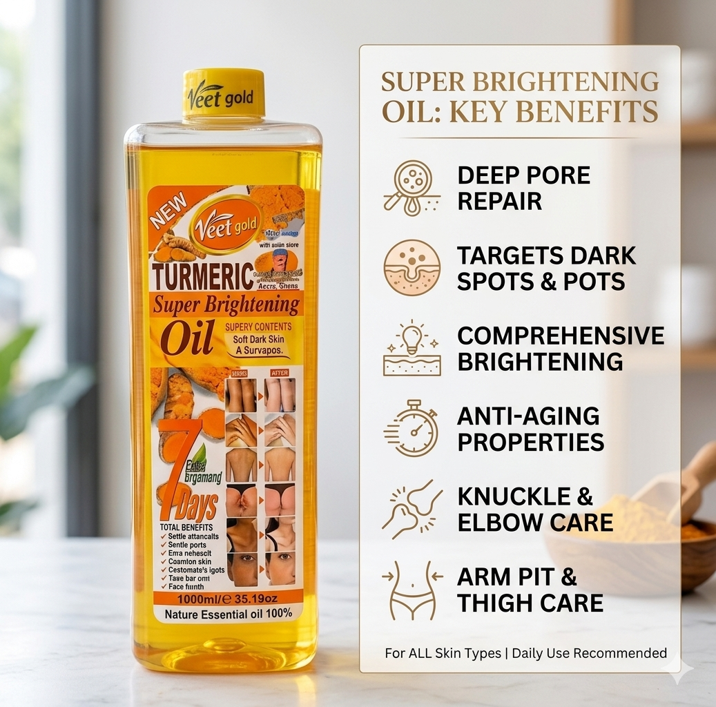 Turmeric Brightening Oil for Face & Body – Dark Spot Corrector, Skin Tone Enhancer, Hydrating Glow Oil for Hyperpigmentation & Uneven Skin 1000ml bottle ( FREE TURMERIC SOAP )