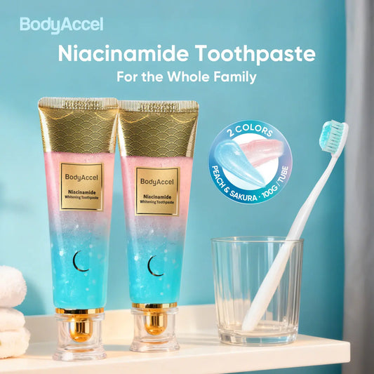 Pack BodyAccel Niacinamide Whitening Toothpaste, Triple Whitening Niacinamide Toothpaste, Brightens and Whitens Teeth, Natural Gentle, Fresh Breath