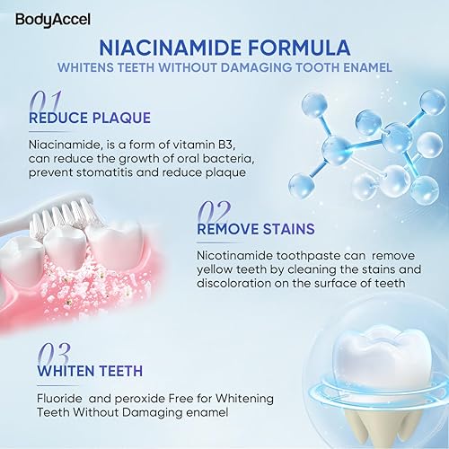 Pack BodyAccel Niacinamide Whitening Toothpaste, Triple Whitening Niacinamide Toothpaste, Brightens and Whitens Teeth, Natural Gentle, Fresh Breath