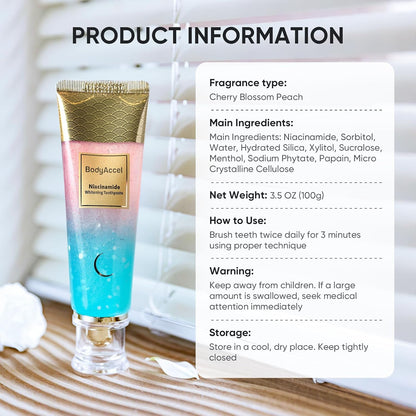 BodyAccel Niacinamide Toothpaste Whitening Formula – Advanced Daily Toothpaste for a Cleaner and More Radiant Smile