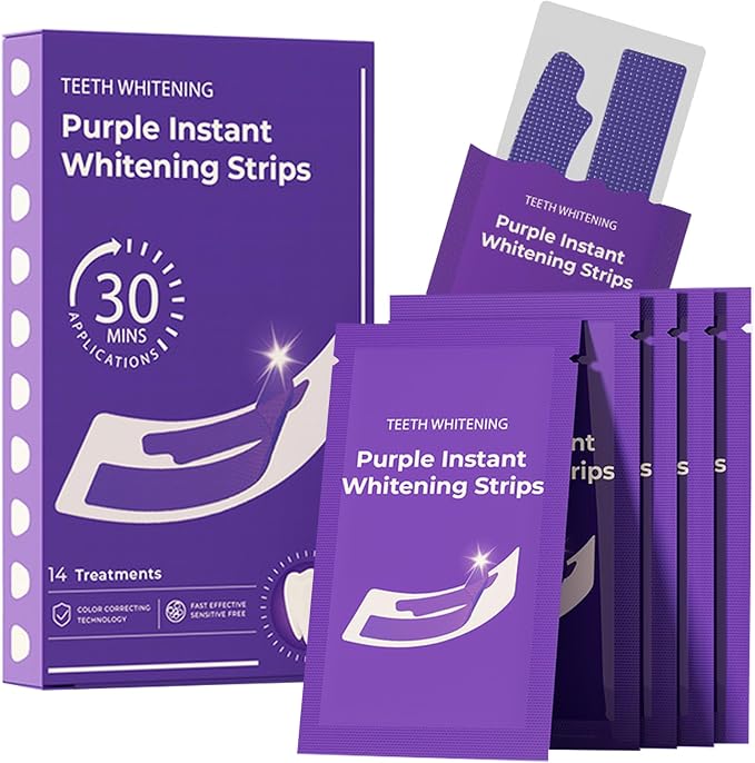 Purple Teeth Whitening Strips for Sensitive, Teeth Whitener Safe Whitestrip, Deep Stains Removal Tooth Whitening, Enamel Safe Non-Slip Dry Strip Technology for Whiter Teeth, Mint