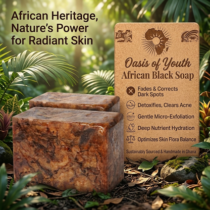 Raw African Black Soap (200 Grams) from Ghana for Dark Spots, Acne Marks & Uneven Skin Tone | Authentic Handmade Natural Soap for Face & Body | Deep Cleansing Moisturizing Bar