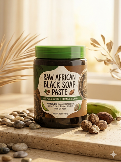 Raw African Black Soap Paste 100% Pure & Natural for Skin, Hair, Body (500 Gram)