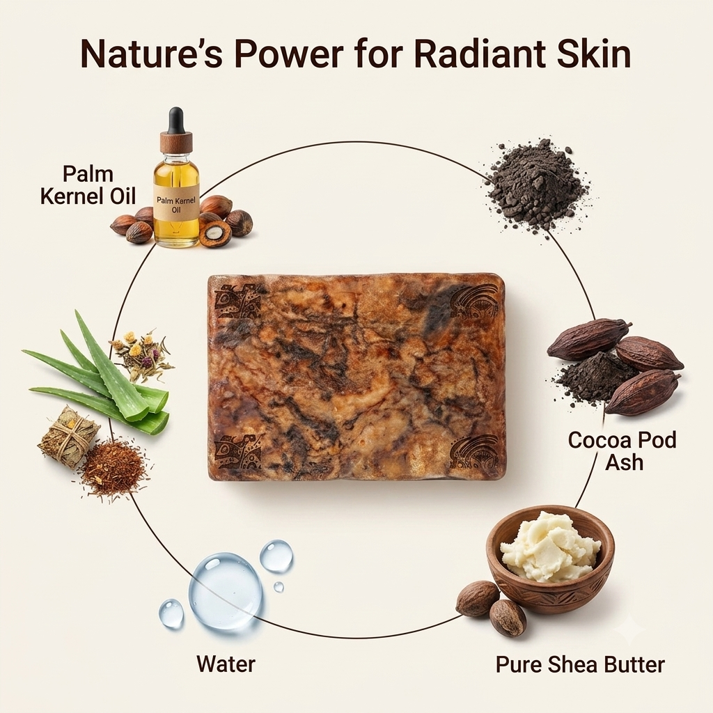 Raw African Black Soap (200 Grams) from Ghana for Dark Spots, Acne Marks & Uneven Skin Tone | Authentic Handmade Natural Soap for Face & Body | Deep Cleansing Moisturizing Bar