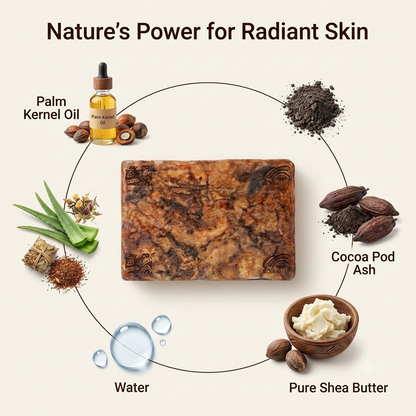 Raw African Black Soap (200 Grams) from Ghana for Dark Spots, Acne Marks & Uneven Skin Tone | Authentic Handmade Natural Soap for Face & Body | Deep Cleansing Moisturizing Bar