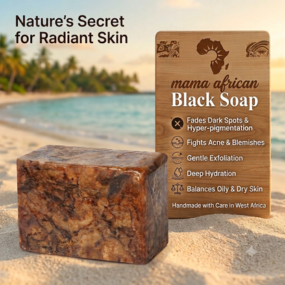 Raw African Black Soap (200 Grams) from Ghana for Dark Spots, Acne Marks & Uneven Skin Tone | Authentic Handmade Natural Soap for Face & Body | Deep Cleansing Moisturizing Bar