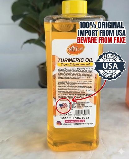 Turmeric Brightening Oil for Face & Body – Dark Spot Corrector, Skin Tone Enhancer, Hydrating Glow Oil for Hyperpigmentation & Uneven Skin 1000ml bottle ( FREE TURMERIC SOAP )