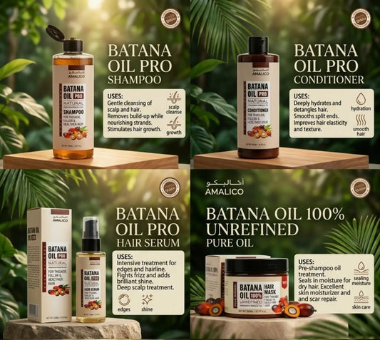 4 In 1 Batana Hair Care Set – Shampoo, Conditioner, Hair Cream & Oil – Daily Routine for Healthier Looking Hair
