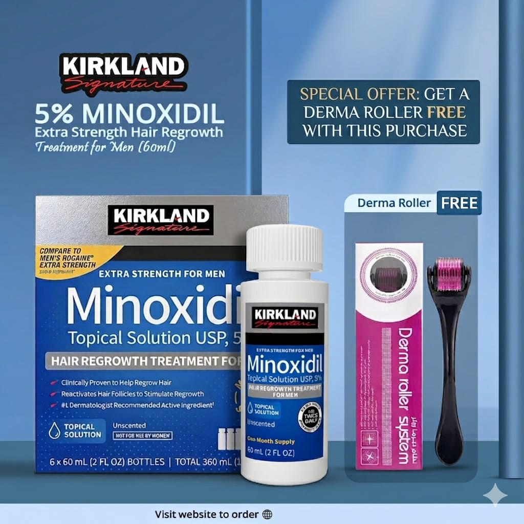 Pack Of 6 Minoxidil 5% Extra Strength Hair Regrowth Bottles 60ml for men and women (FREE DERMA ROLLER)