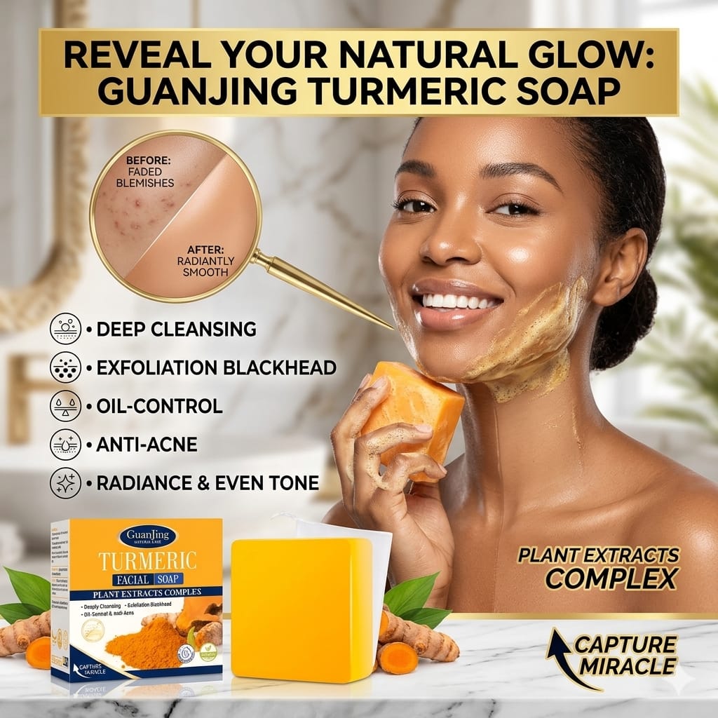 Handmade African Turmeric Soap, Imported from Africa, Natural Face & Body Cleansing Bar, Helps Improve the Appearance of Uneven Skin Tone, Suitable for All Skin Types